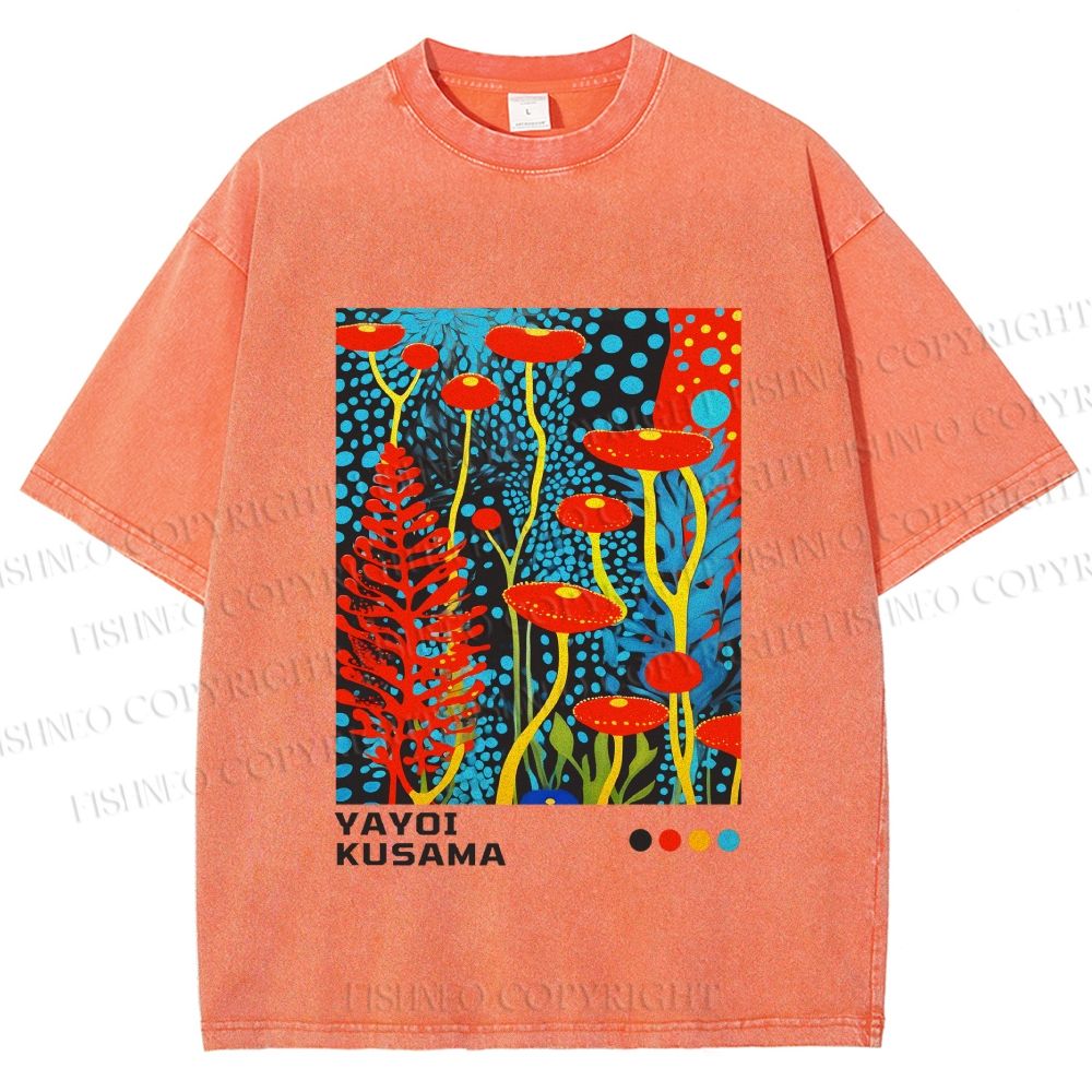 Unisex Yayoi Kusama Mushroom Printed Washed Tee