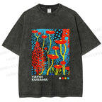 Unisex Yayoi Kusama Mushroom Printed Washed Tee