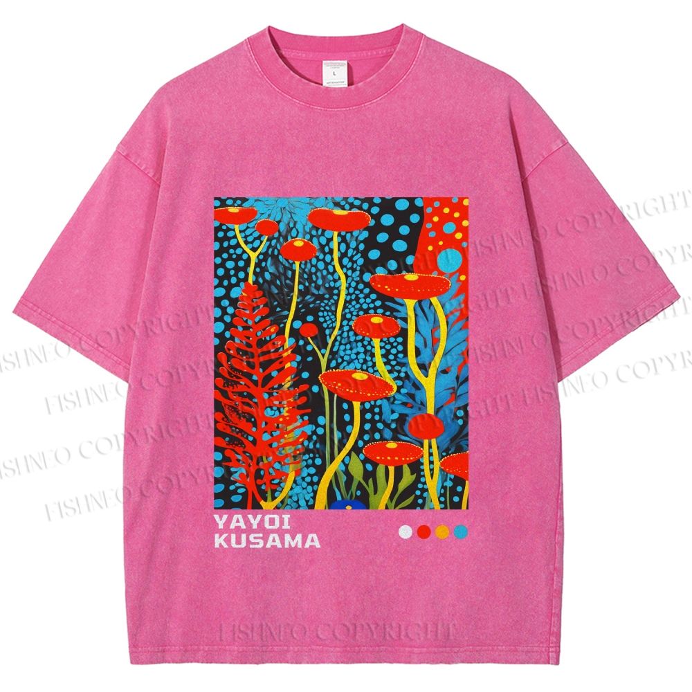 Unisex Yayoi Kusama Mushroom Printed Washed Tee