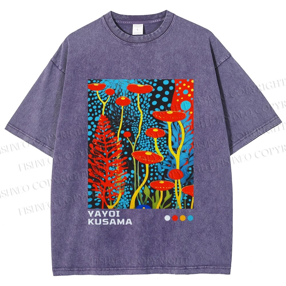 Unisex Yayoi Kusama Mushroom Printed Washed Tee