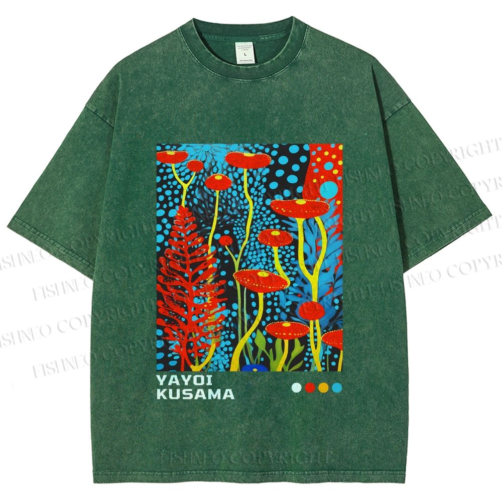 Unisex Yayoi Kusama Mushroom Printed Washed Tee