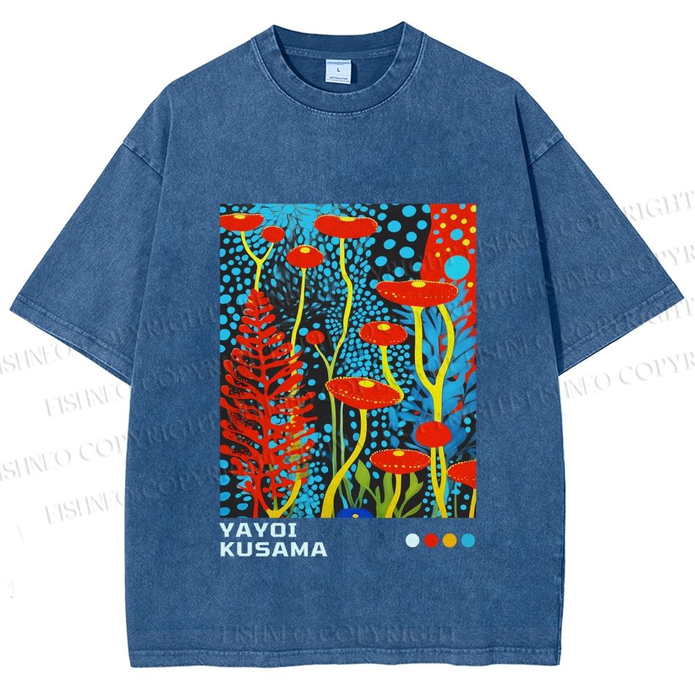 Unisex Yayoi Kusama Mushroom Printed Washed Tee