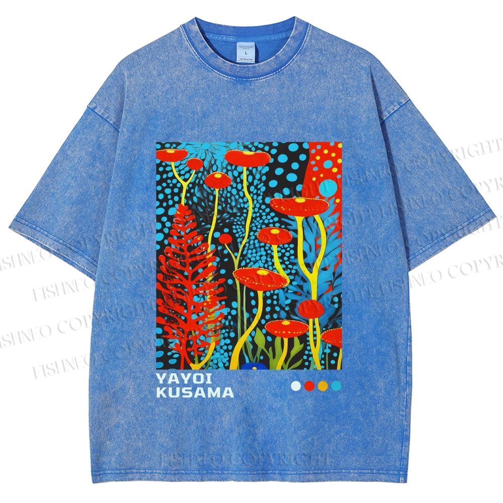 Unisex Yayoi Kusama Mushroom Printed Washed Tee