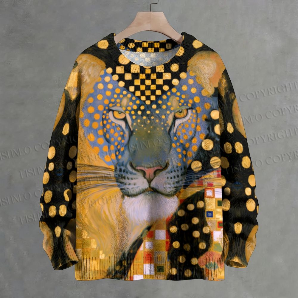 Klimt Lion Art Crew Neck Sweater