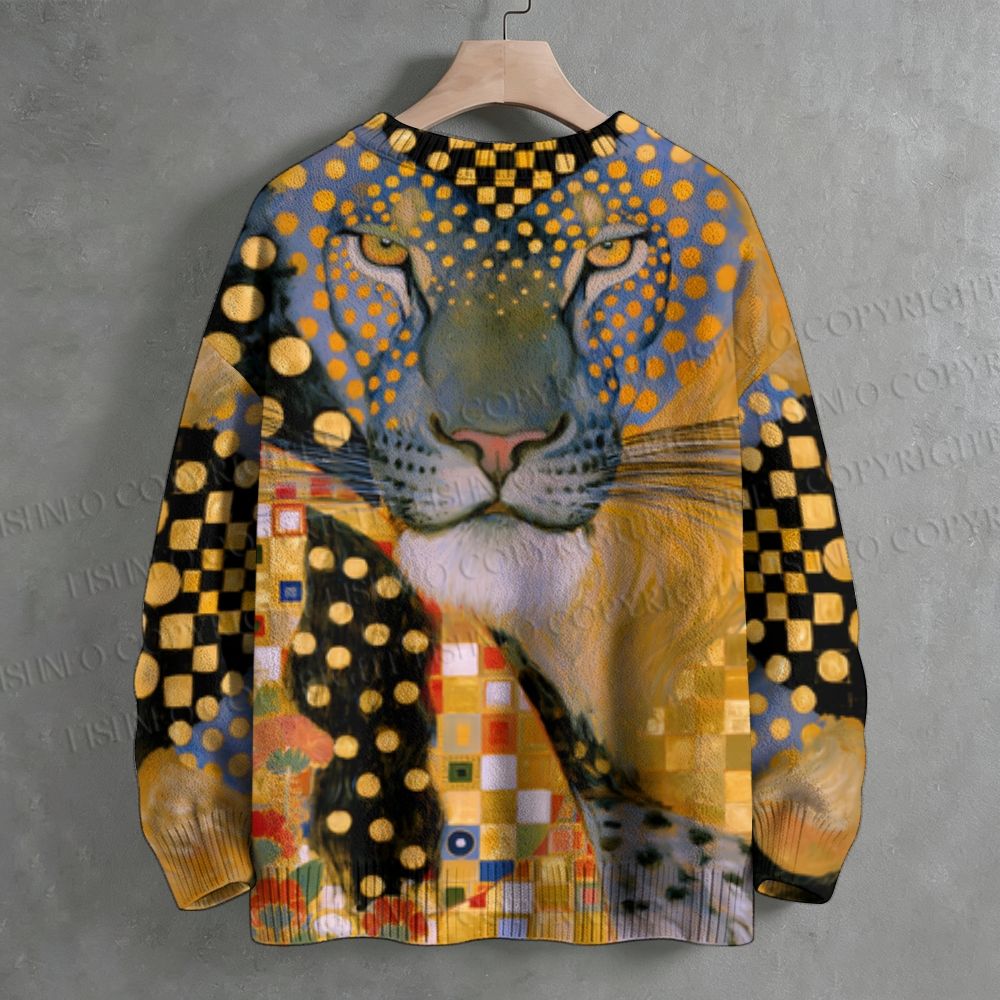 Klimt Lion Art Crew Neck Sweater