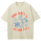 Unisex Good Vibes & Ocean Tides Printed Washed Tee