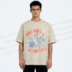 Unisex Good Vibes & Ocean Tides Printed Washed Tee