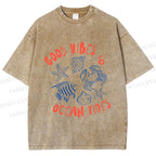 Unisex Good Vibes & Ocean Tides Printed Washed Tee