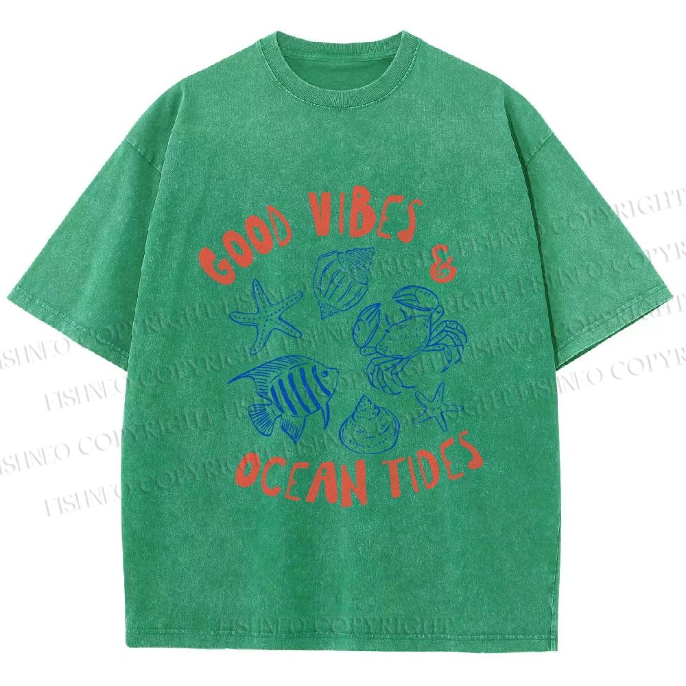 Unisex Good Vibes & Ocean Tides Printed Washed Tee