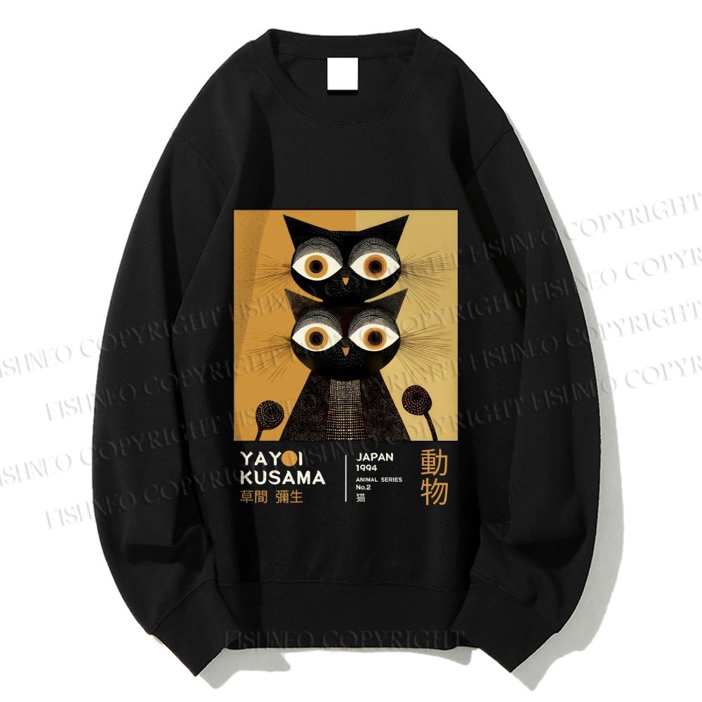 Unisex Yayoi Kusama Black Cat Printed Sweatshirt