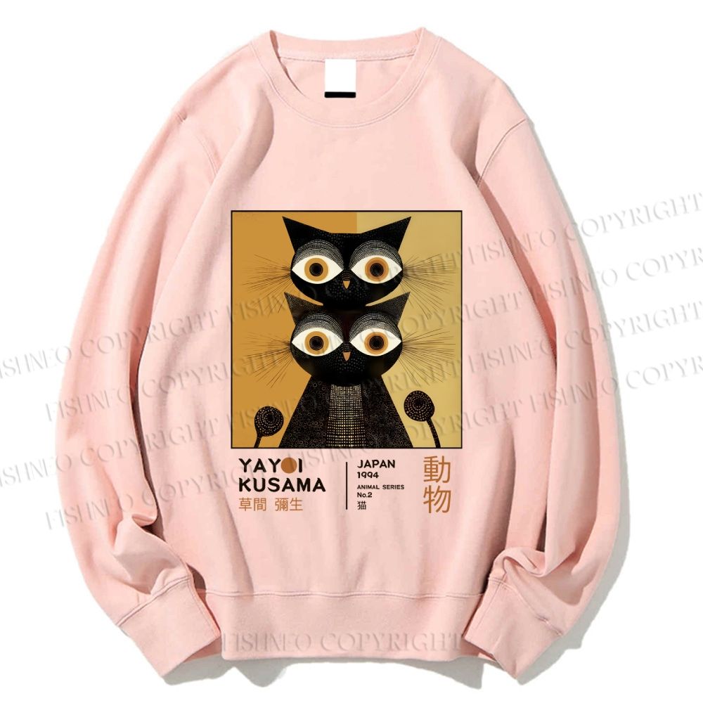 Unisex Yayoi Kusama Black Cat Printed Sweatshirt