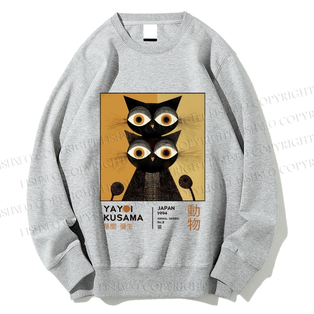 Unisex Yayoi Kusama Black Cat Printed Sweatshirt