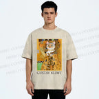 Unisex Klimt Cat Art Printed Washed Tee