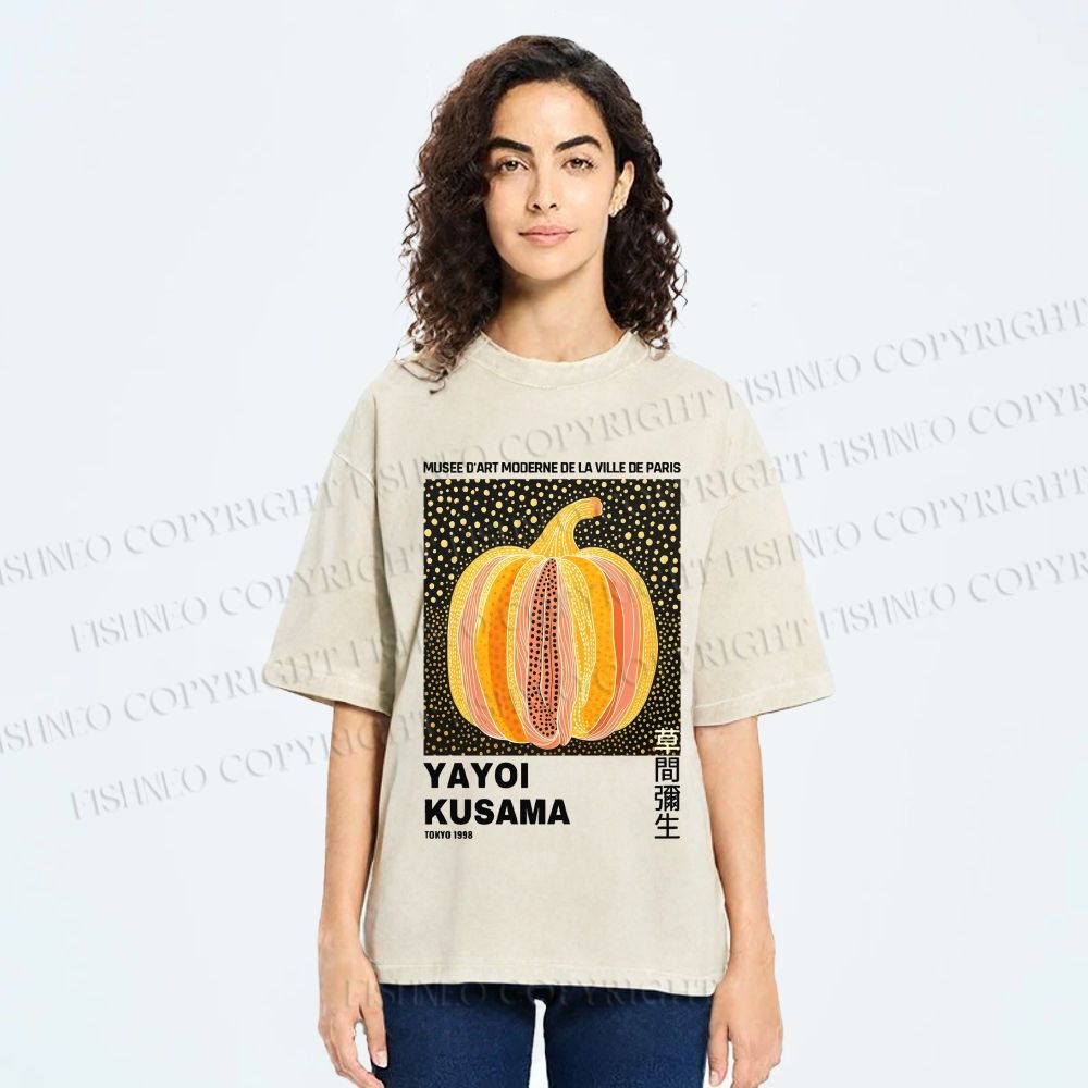 Unisex Yayoi Kusama Pumpkin Printed Washed Tee