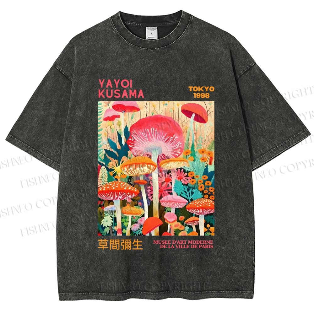 Unisex Yayoi Kusama Mushrooms Printed Washed Tee