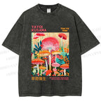 Unisex Yayoi Kusama Mushrooms Printed Washed Tee