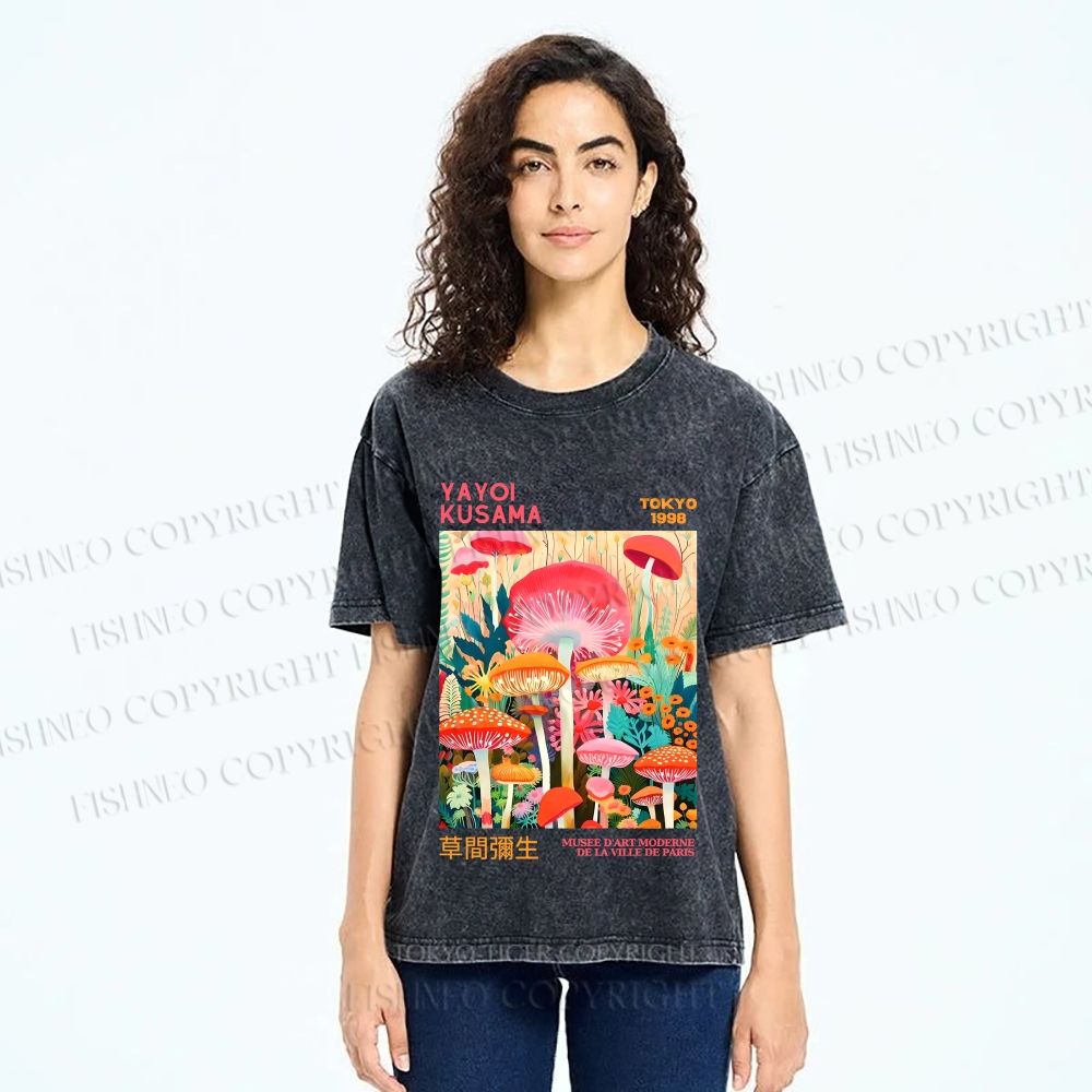 Unisex Yayoi Kusama Mushrooms Printed Washed Tee