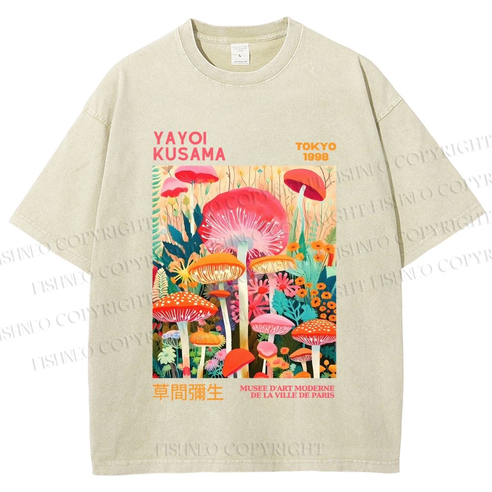 Unisex Yayoi Kusama Mushrooms Printed Washed Tee