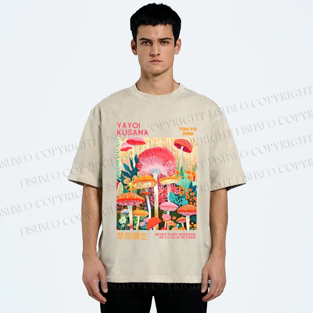 Unisex Yayoi Kusama Mushrooms Printed Washed Tee
