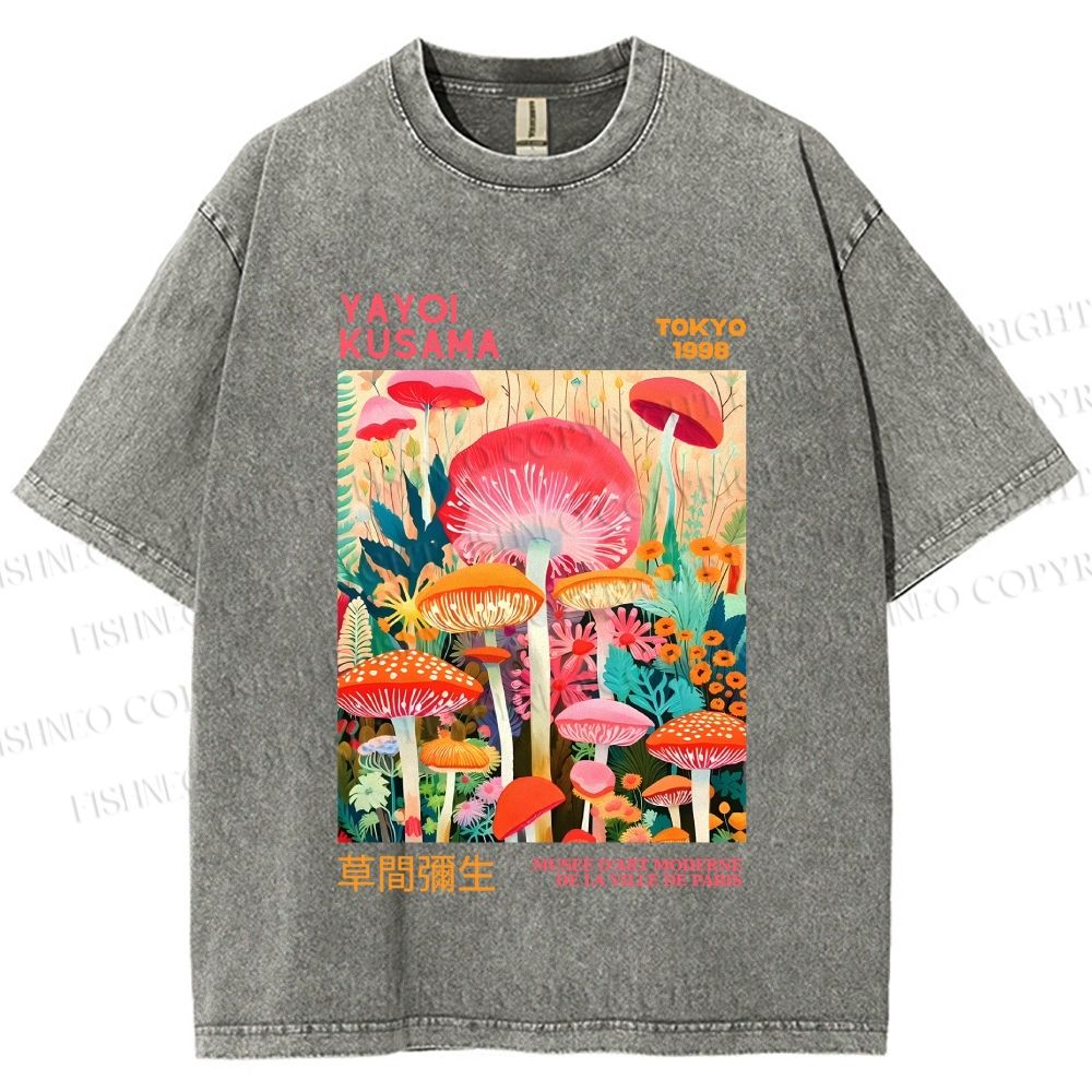 Unisex Yayoi Kusama Mushrooms Printed Washed Tee