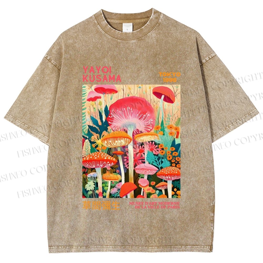 Unisex Yayoi Kusama Mushrooms Printed Washed Tee