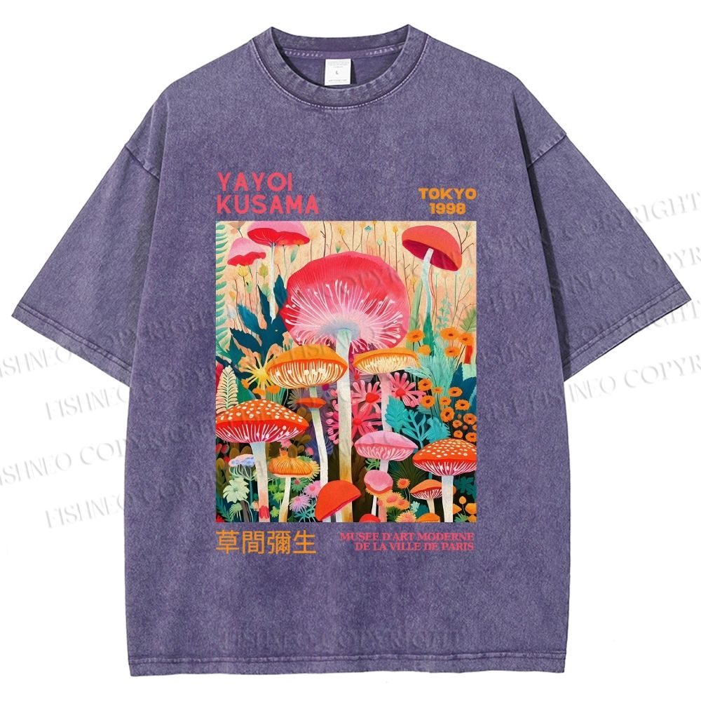 Unisex Yayoi Kusama Mushrooms Printed Washed Tee