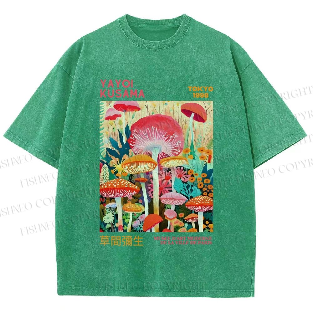 Unisex Yayoi Kusama Mushrooms Printed Washed Tee