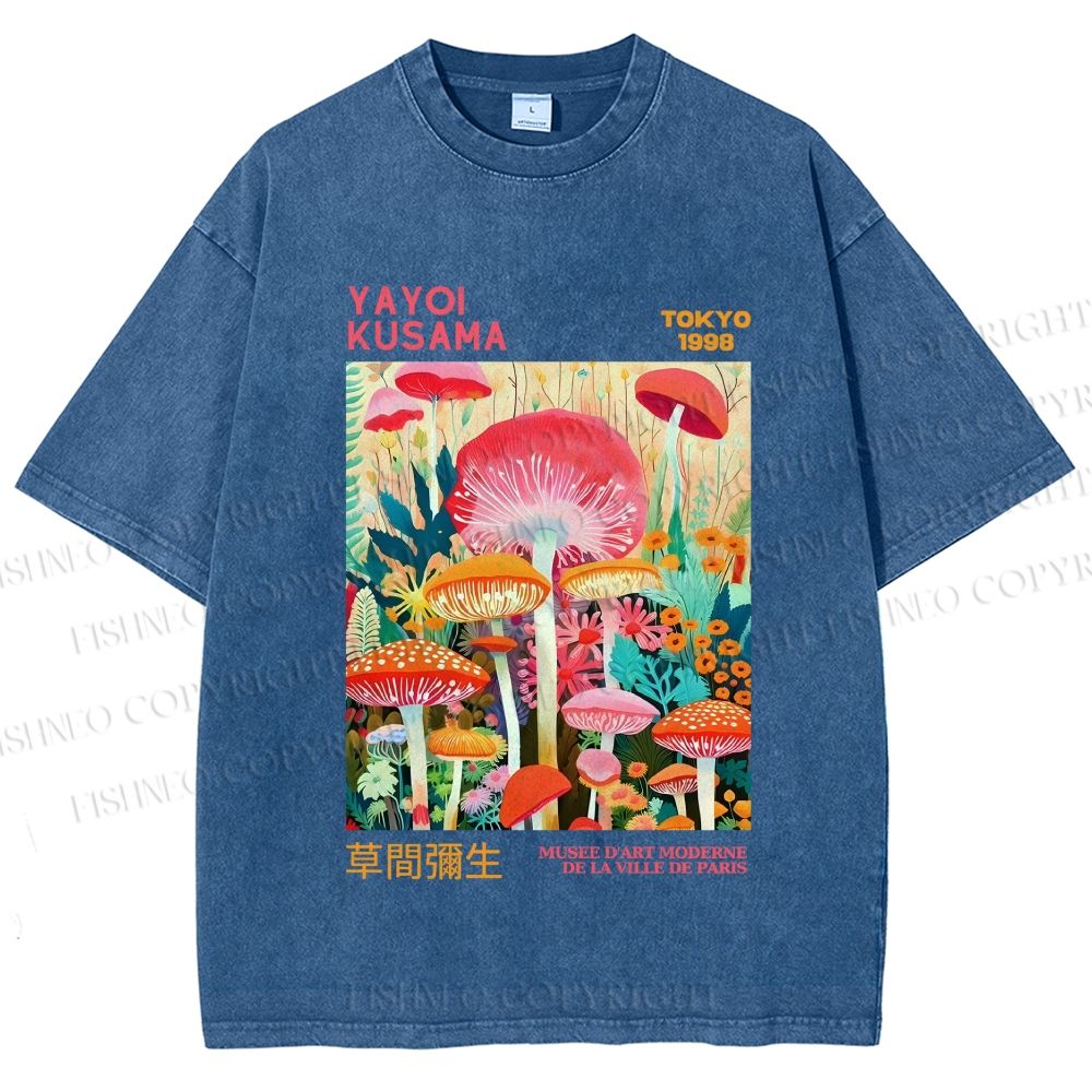 Unisex Yayoi Kusama Mushrooms Printed Washed Tee