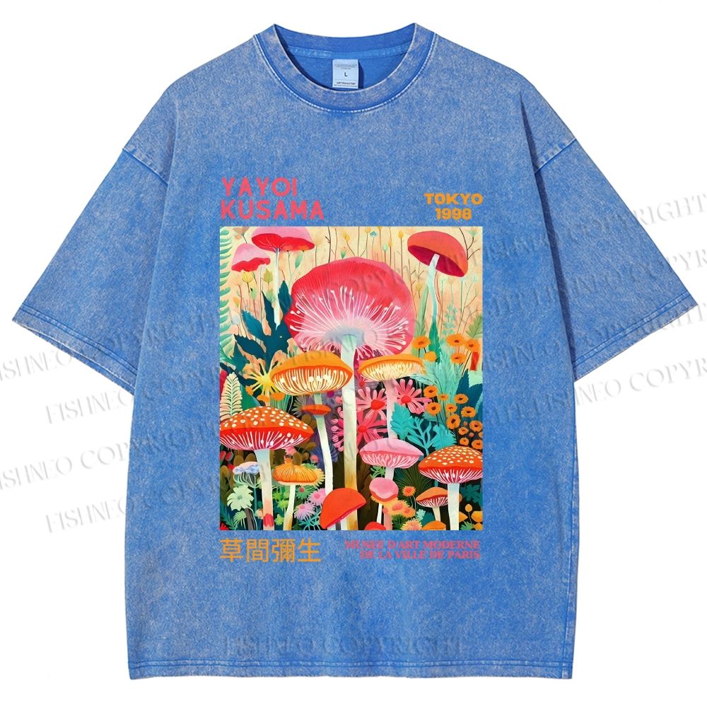 Unisex Yayoi Kusama Mushrooms Printed Washed Tee