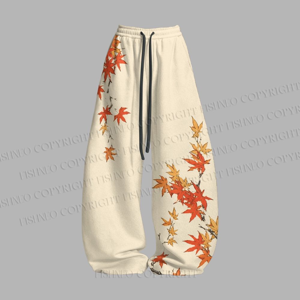 Unisex Vintage Bird in Maple Leaves Loose Tank Top Set