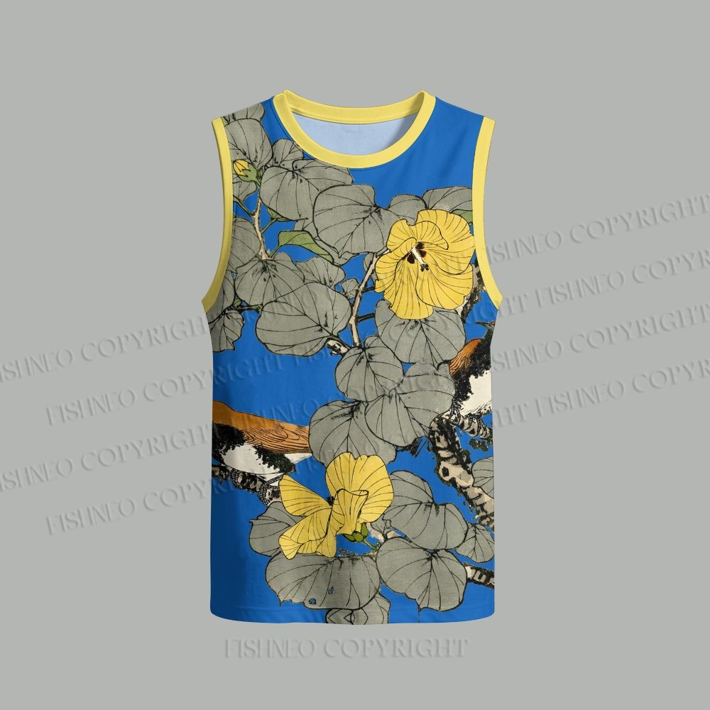 Unisex Two Birds With Yellow Flowers Loose Tank Top Set