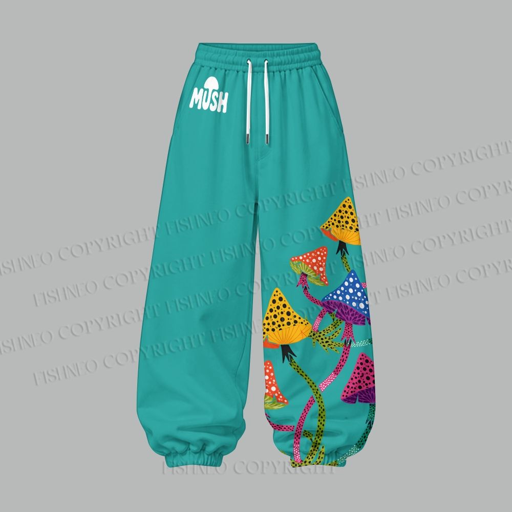 Yayoi Kusama Multicolor Mushroom Women's Cropped Long Sleeve Hoodie & High Waist Jogger Pants Two Piece Tracksuit Set