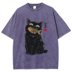 Cat Eating Fish Vintage Washed T-shirt