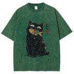 Cat Eating Fish Vintage Washed T-shirt