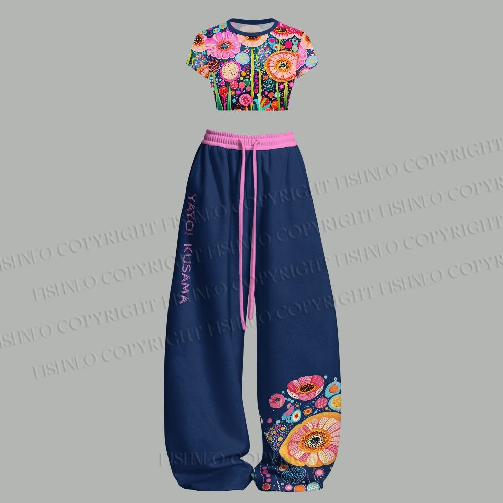 Women Yayoi Kusama Flower T-Shirt  & Elasticated Trousers Two-Piece Set