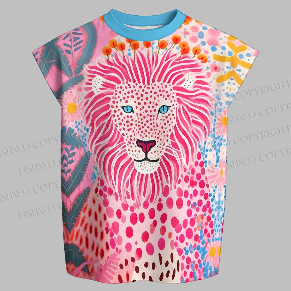 Men's Yayoi Kusama Pink Lion Sleeveless Tank Top & Elasticated Trousers pants Two-Piece Streetwear Set