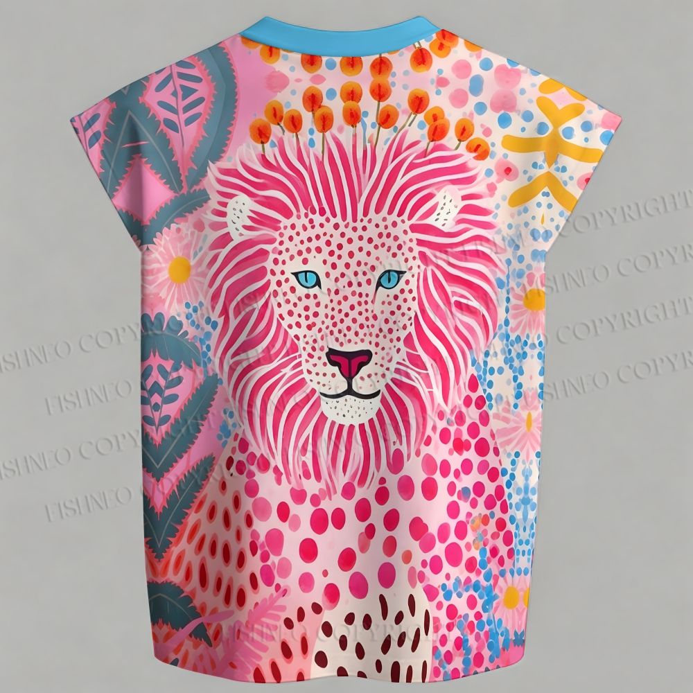 Men's Yayoi Kusama Pink Lion Sleeveless Tank Top & Elasticated Trousers pants Two-Piece Streetwear Set