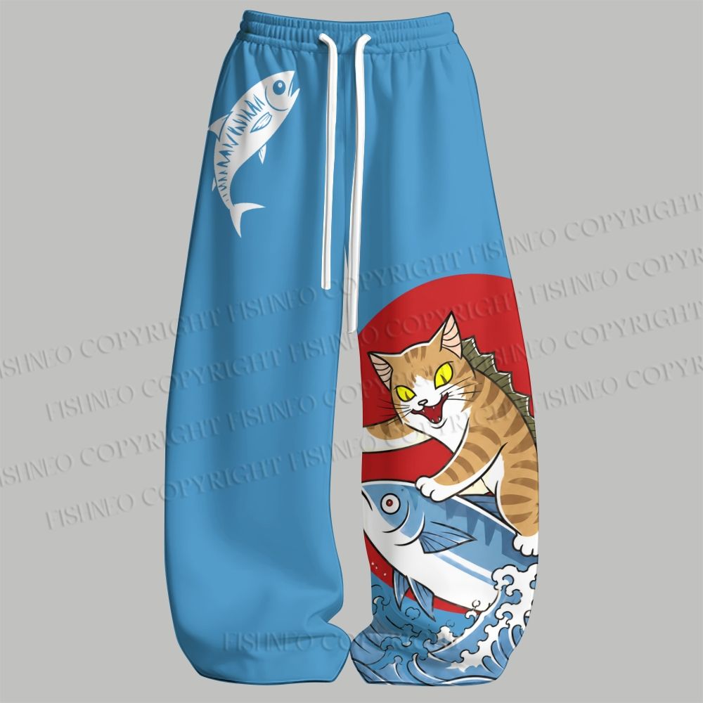 Men's Giant Cat Monster Attack Ocean Sleeveless Tank Top & Elasticated Trousers pants Two-Piece Streetwear Set