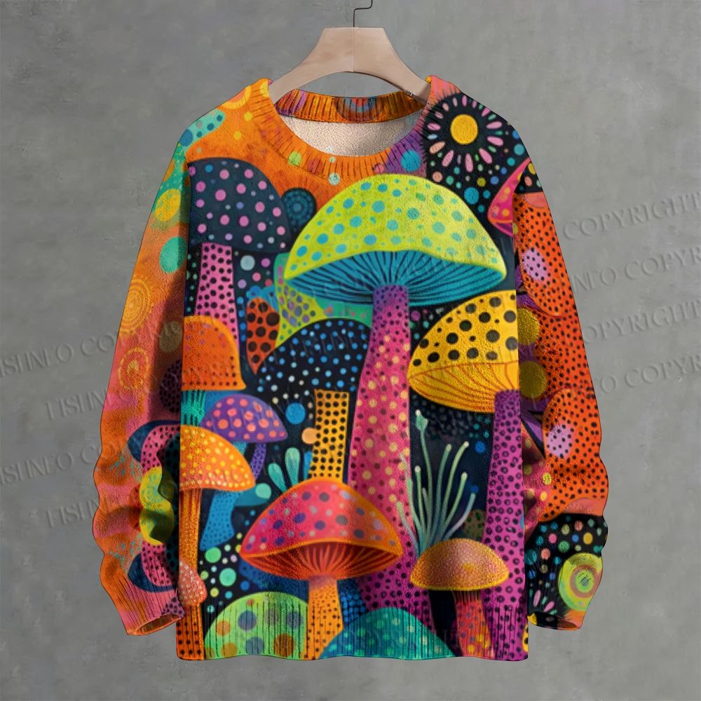 Yayoi Kusama Multicolor Mushroom Crew Neck Sweater