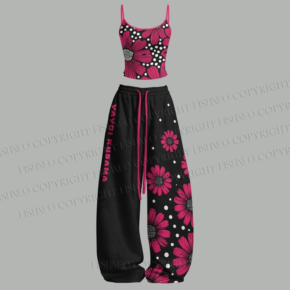 Yayoi Kusama Giant Pink Flowers Top & Elasticated Trousers Two-Piece Set