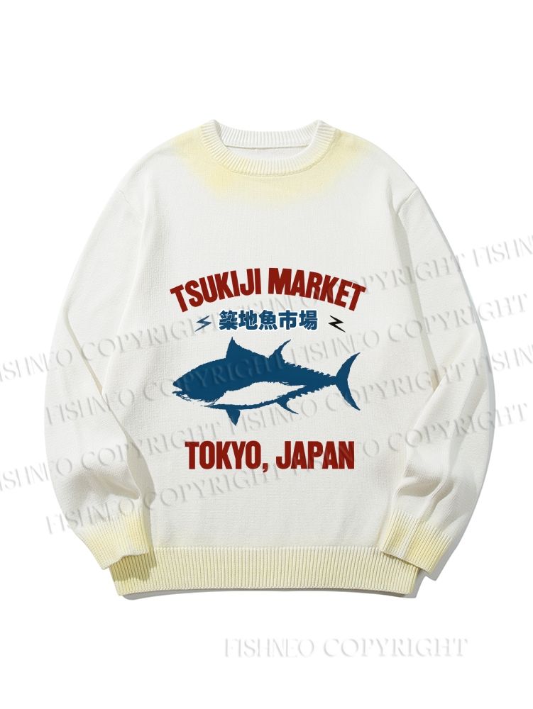 Unisex Japan Tokyo Tsukiji Fish Market Gradient Casual sweater