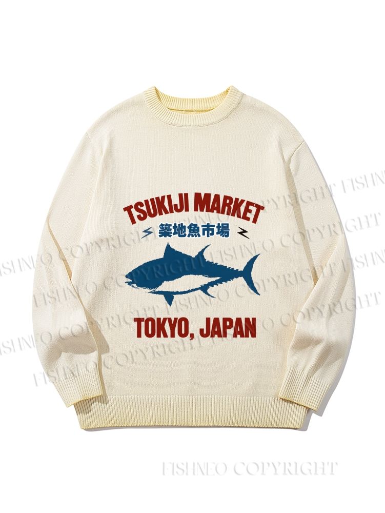 Unisex Japan Tokyo Tsukiji Fish Market Gradient Casual sweater