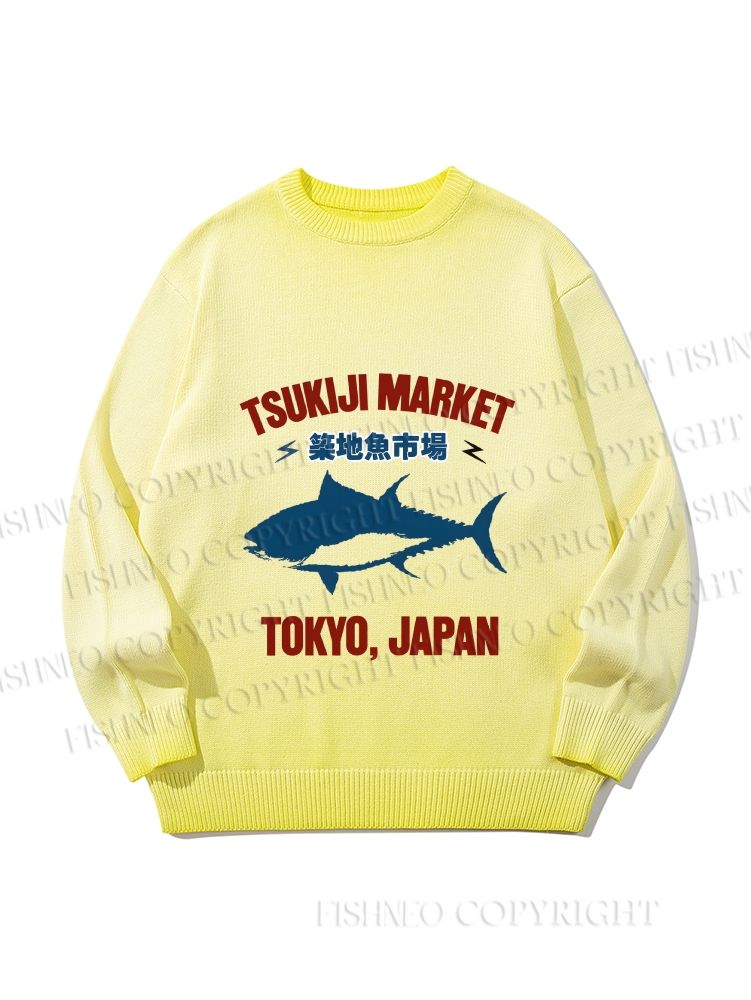 Unisex Japan Tokyo Tsukiji Fish Market Gradient Casual sweater