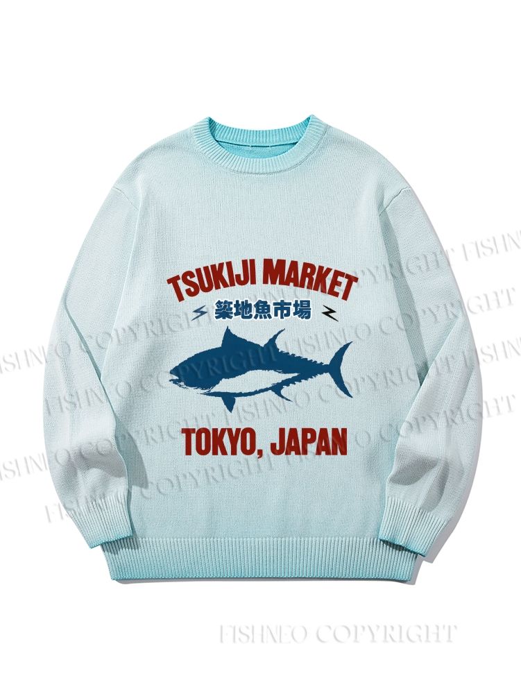 Unisex Japan Tokyo Tsukiji Fish Market Gradient Casual sweater
