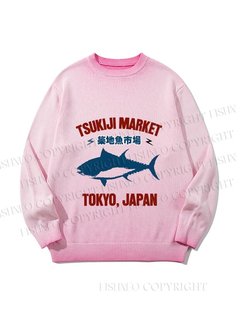 Unisex Japan Tokyo Tsukiji Fish Market Gradient Casual sweater