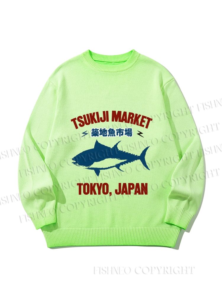 Unisex Japan Tokyo Tsukiji Fish Market Gradient Casual sweater