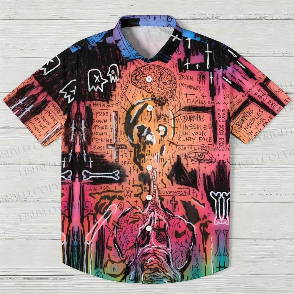 Jean-Michel Basquiat Style Graffiti Hawaiian Shirt