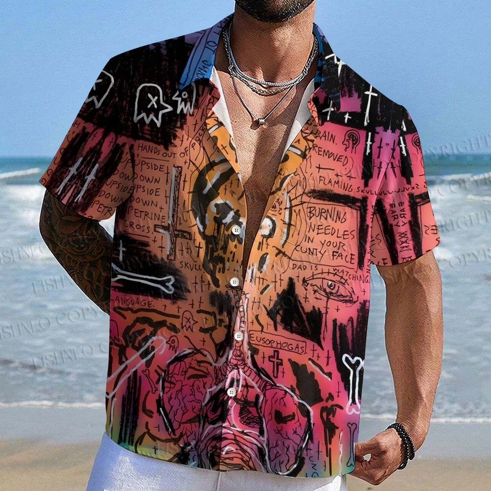 Jean-Michel Basquiat Style Graffiti Hawaiian Shirt