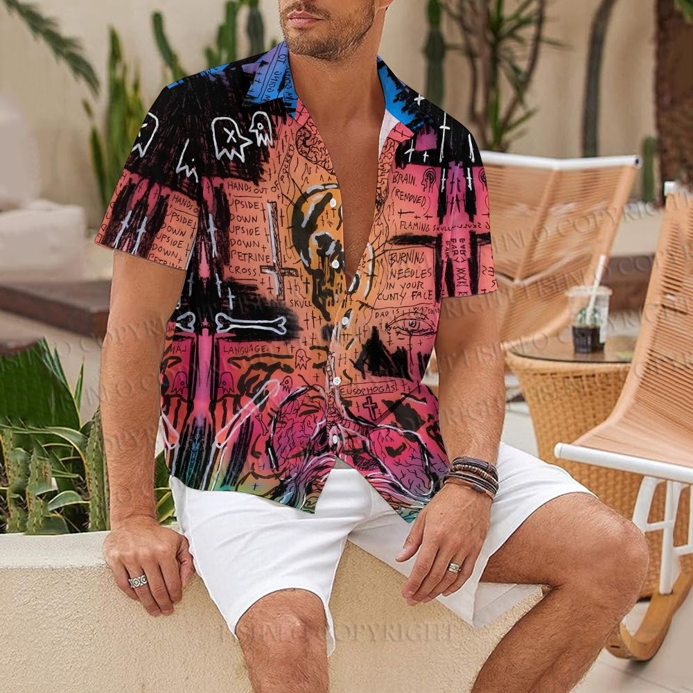 Jean-Michel Basquiat Style Graffiti Hawaiian Shirt