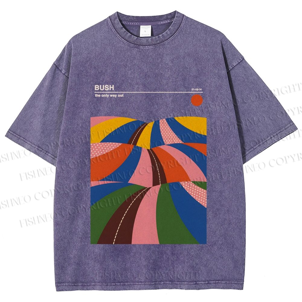 Unisex Colorful Contrast Landscape Minimalist Art Printed Washed Tee